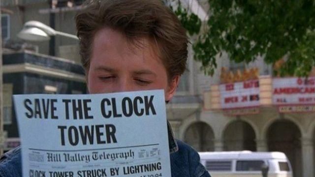 The replica of the prospectus "Save the clock tower" of Marty MCFLY (Michael J. Fox) in back to the future
