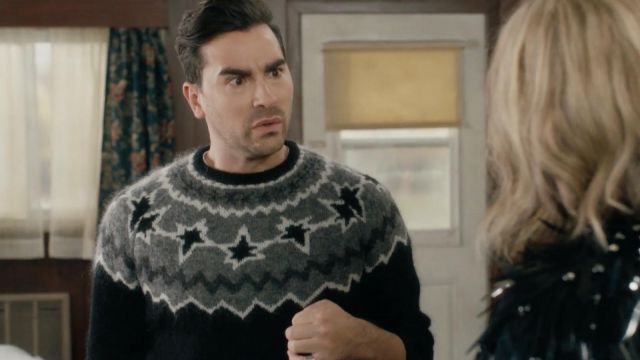 Neil Barrett Geometric Intarsia Sweater worn by David Rose (Dan Levy) in Schitt's Creek (S03E01)