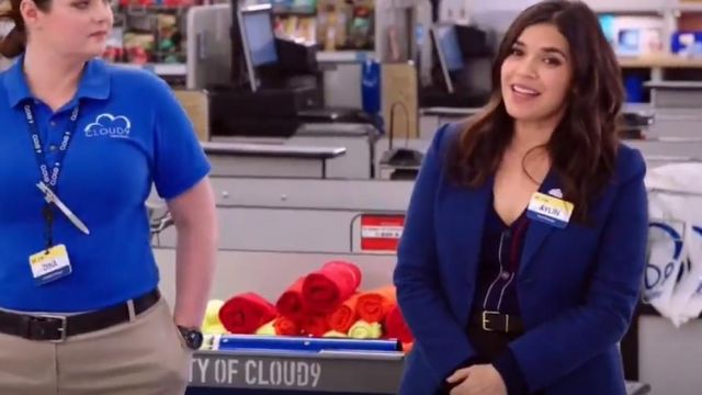 Theory Embroidered V Neck Wool Cardigan worn by Amy (America Ferrera) in Superstore (S04E22)