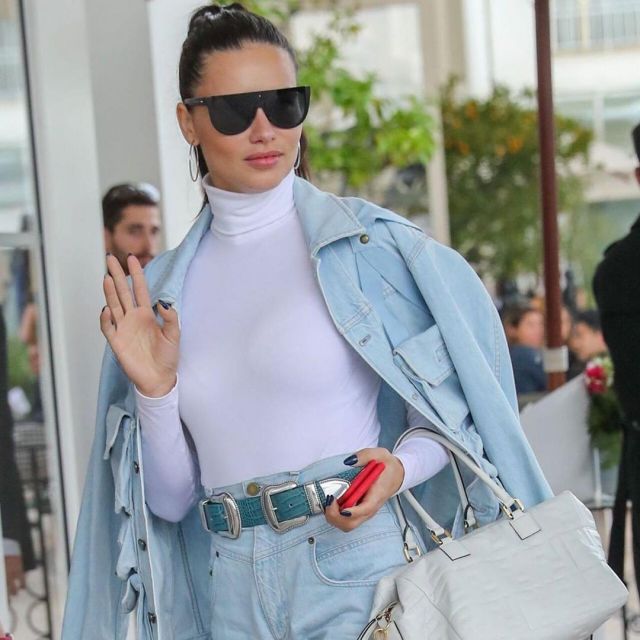 Alberta Ferretti Pocketed Oversized Denim Jacket worn by Adriana Lima at Cannes Film Festival May 21, 2019