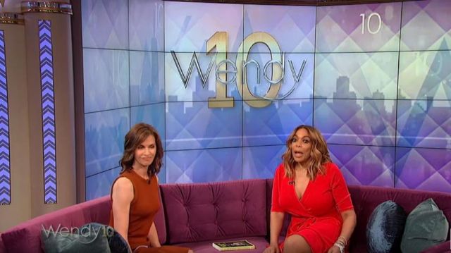 Eliza J Red fit and flare wrap dress worn by Wendy Williams on The Wendy Williams Show May 22,2019