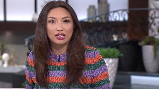 Ganni  Metallic Stripe Sweater worn by Jeannie Mai The Real May 2019