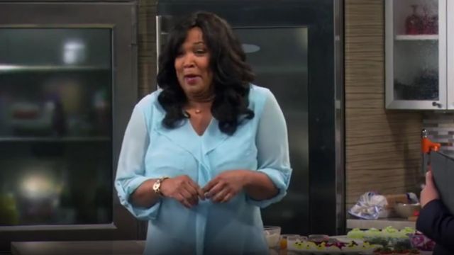 Calvin Klein Ruffle Front Pocket Blouse worn by Yolanda (Kym Whitley ...