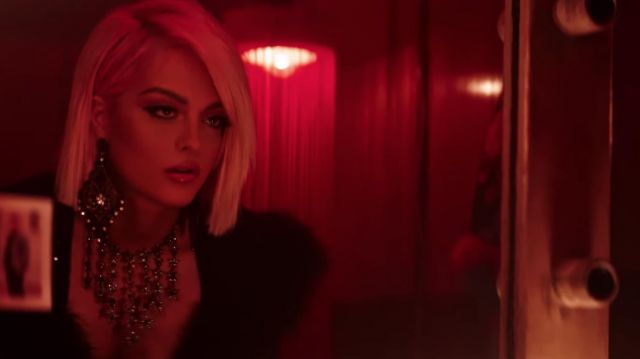 The earrings XL, black diamond with rhinestone worn by Bebe Rexha The Chainsmokers, Bebe Rexha - Call You Mine (Official Video)