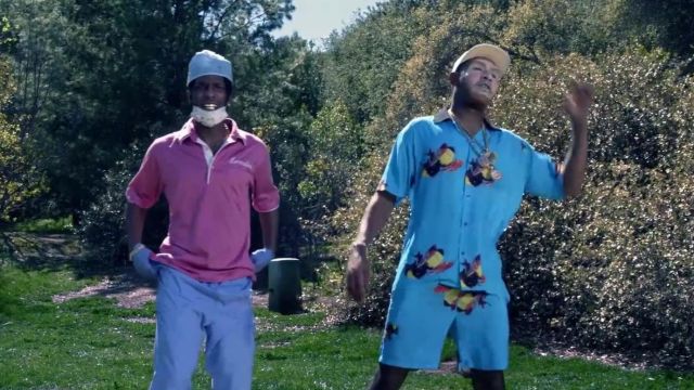 Golf Wang Blue Shirt and shorts ensemble worn by Tyler, The Creator in Who dat boy music video