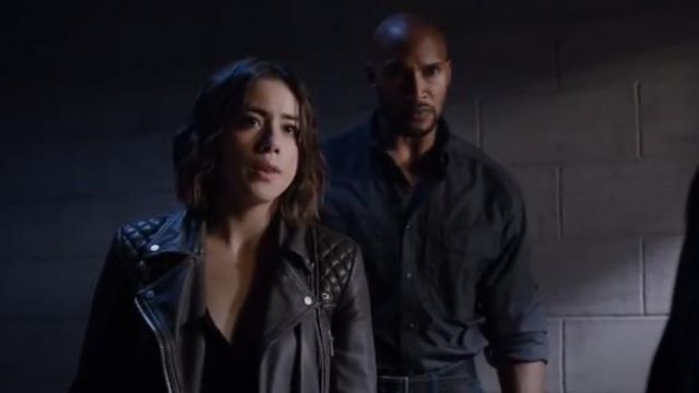 All Saints Cropped Cargo Leather Biker Jacket in Khaki worn by Daisy 'Skye' Johnson (Chloe Bennet) in Marvel's Agents of S.H.I.E.L.D. (S03E04)