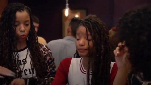 Red and White Color-Block Sweater worn by Sky Forster (Halle Bailey) in grown-ish (Season01 Episode04)