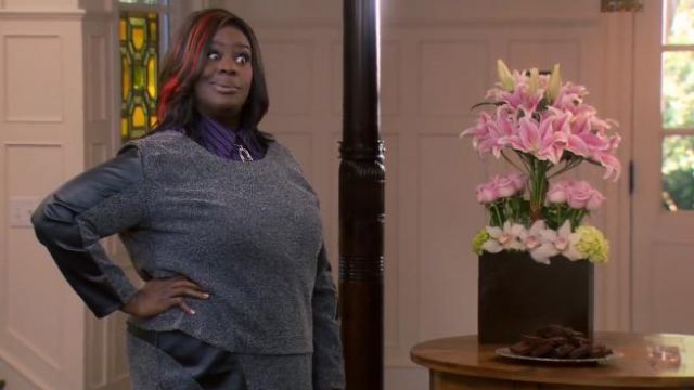 Lane Bryant Tweed and Faux Leather Top worn by Donna Meagle (Retta) in Parks and Recreation (S07E12)