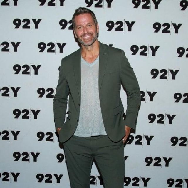 Green two-piece suit worn by Peter Hermann (Charles Brooks in the Younger Tv) at the 92nd Street Y in June 2019