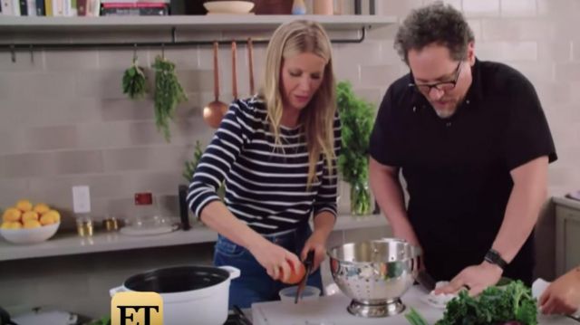 White striped long-sleeved sailor t-shirt worn by Gwyneth Paltrow in Watch Gwyneth Paltrow Find Out She Was in Spider-Man: Homecoming in June 2019