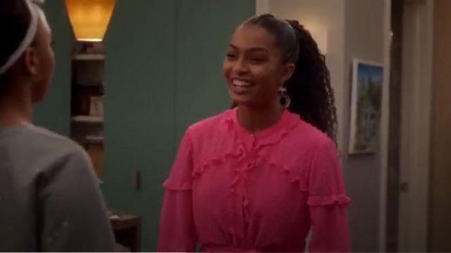 Saloni Tilly Ruffle Dress worn by Zoey Johnson (Yara Shahidi) in grown-ish (S02E03)
