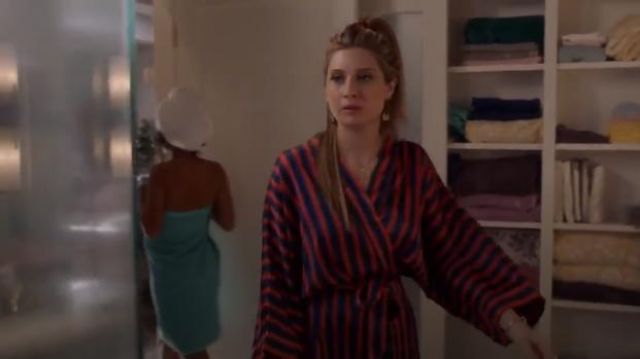 Stripe Satin Short Robe worn by Nomi Segal (Emily Arlook) in grown-ish (Season02 Episode05)