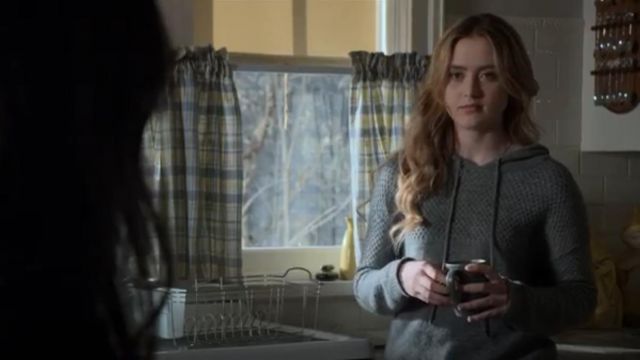 Aqua Honeycomb Hooded Sweater worn by Allie Pressman (Kathryn Newton) in The Society (S01E10)