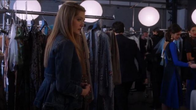 Alexander McQueen Layered Denim Peplum Jacket worn by Sutton Brady (Meghann Fahy) in The Bold Type (Season 03 Episode 10)
