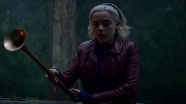 Belted Oxblood Leather Jacket worn by 