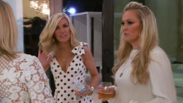 Zimmermann Corsage dotted linen dress worn by Tinsley Mortimer in The Real Housewives of New York City (Season 11 Episode 14)