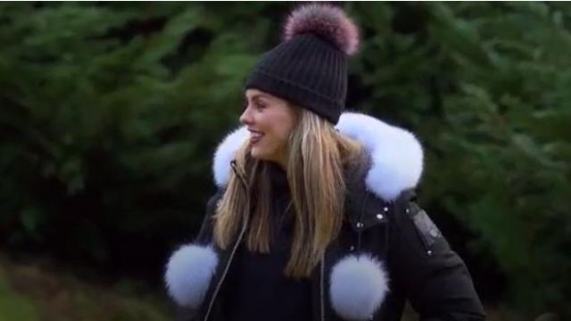 Debbie Fox Fur Trim Down Bomber Jacket worn by Hannah Brown in The Bachelorette (Season15 Episode05)