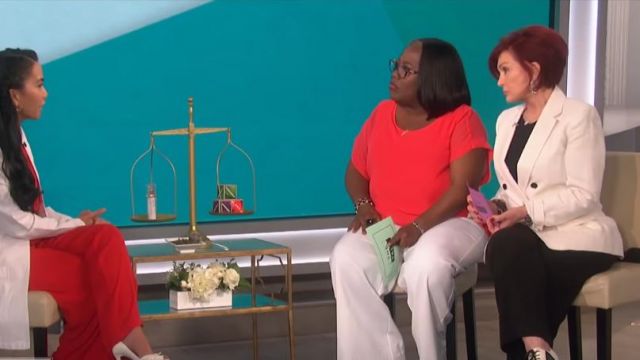 Vince Camuto Red Chiffon Sheer Top worn by Sheryl Underwood on  The Talk June 11,2019