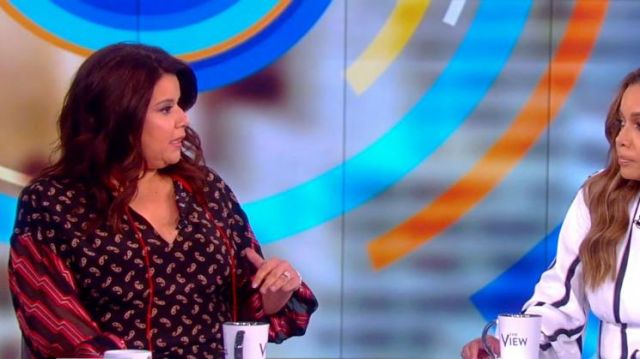 Alice + Olivia Blouson Sleeve Mixed Print Top worn by Ana Navarro on The View June 10,2019