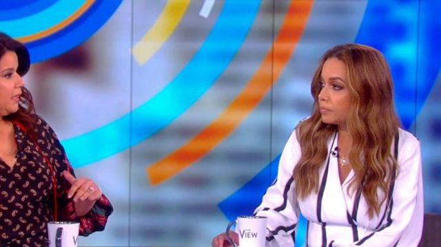 Equipment Black and White Striped Alaine Top worn by Sunny Hostin on  The View June 10,2019