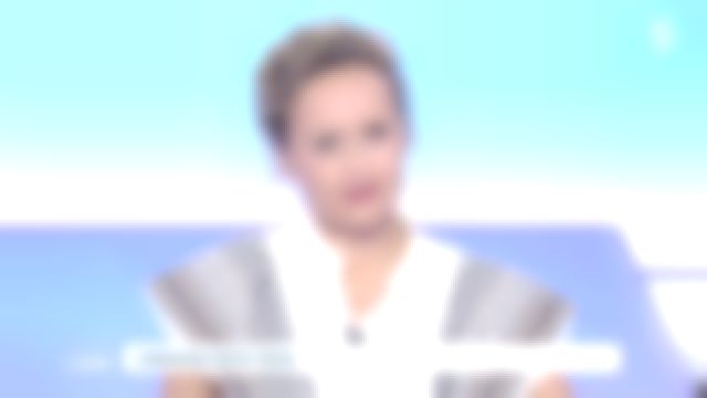 La blouse  motif jacquard, col tunisien, manches courtes volantées de Caroline Roux dans C dans l'air du 17 juin 2019