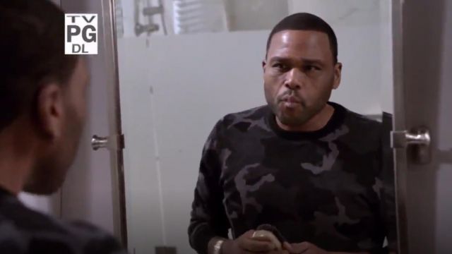 Michael Kors Camo Print Crewneck Sweater worn by Andre 'Dre' Johnson (Anthony Anderson) in black-ish (S02E07)
