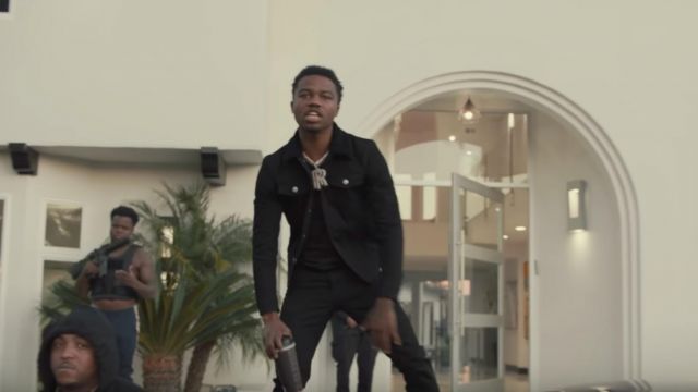 Black denim jacket worn by Roddy Ricch as seen in his Out Tha Mud music video