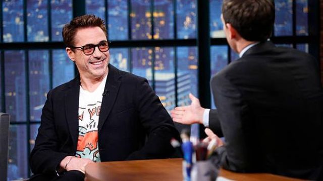 Robert Downey Jr.'s New York Keith Haring t-shirt by Neil Barrett as seen in Late Night with Seth Meyers in 2014