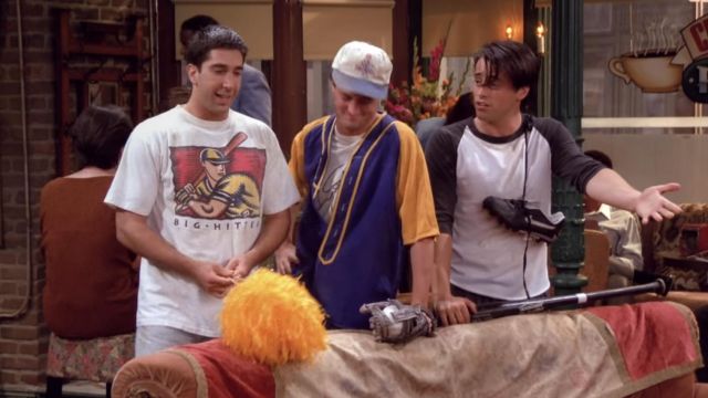 Big Hitter baseball player game t-shirt worn by Dr. Ross Geller (David Schwimmer) in Friends (S01E03)