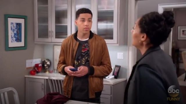 INC International Concepts Zander Faux Suede Bomber Jacket worn by Andre Johnson, Jr. (Marcus Scribner) in black-ish (S04E11)