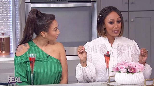 Michelle Mason  One Sleeve cut out top worn by Jeannie Mai On The Real Talk Show June 21,2019
