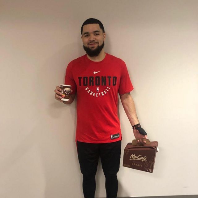 Red Toronto Basketball Tee worn by Fred VanVleet on his Instagram account @fredvanvleet