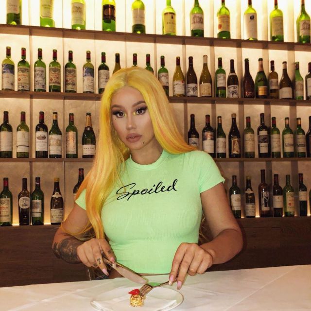 The Top neon green with pattern "Spoiled" Fashion Nova de Iggy Azalea on the account Instagram of @thenewclassic