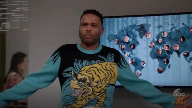 Gucci Tiger intarsia wool jumper worn by Andre 'Dre' Johnson (Anthony Anderson) in black-ish (S04E19)