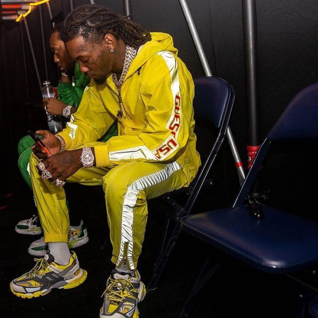 Guess × Sean Wotherspoon yellow Striped Jacket worn by Offset on his Instagram account @Off­se­tyrn