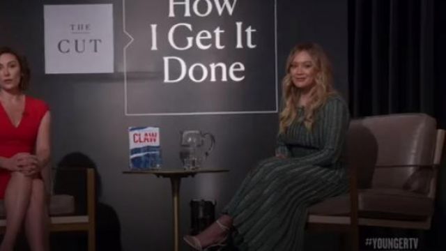 Cedric Charlier Metallic Rib-Knit Midi-Dress worn by Kelsey Peters (Hilary Duff) in Younger (S06E03) | Spotern Cedric Charlier Metallic Rib-Knit Midi-Dress worn by Kelsey Peters (Hilary Duff) in Younger (S06E03) | Spotern