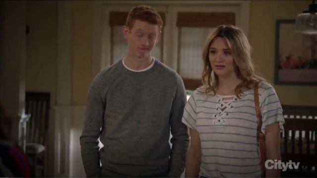 Generation Love Kiki Lace Up Stripe Tee worn by Clementine Hughes (Hunter King) in Life in Pieces (S04E13)