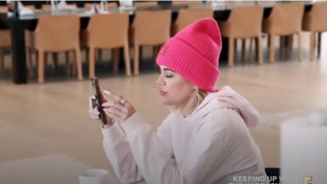 Acne Studios Pansy Face Beanie in Bright Pink worn by Khloé Kardashian in Keeping Up with the Kardashians (S16E12)