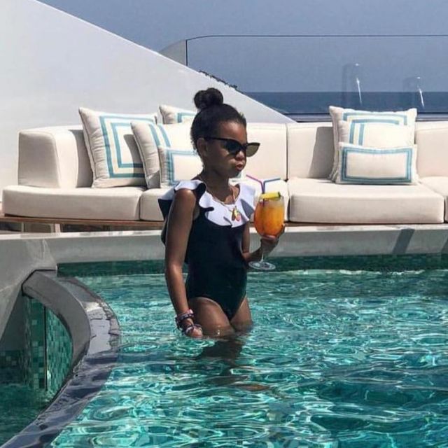 Stella Cove Black and White Ruffle One Piece Swimsuit worn by Blue Ivy Carter on the Instagram account @blueivy.carter
