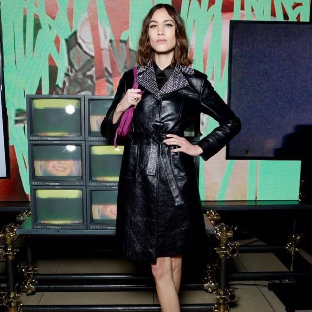 Miu Miu Suede Hobo Bag worn by Alexa Chung 5 March 2019