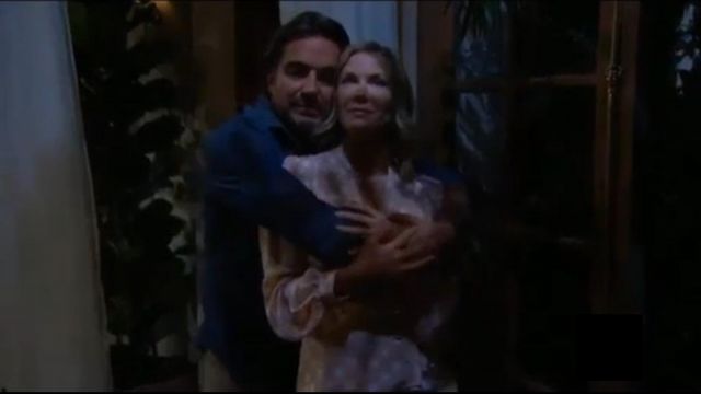 L'Agence Cara Silk Pol­ka Dot Wrap Blouse in Petal worn by Brooke Logan (Katherine Kelly Lang) as seen on The Bold and the Beautiful July 4, 2019