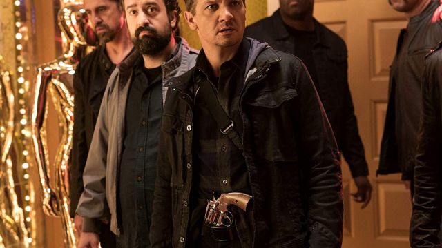 Black Military Jacket of Tommy (Jeremy Renner) in The House