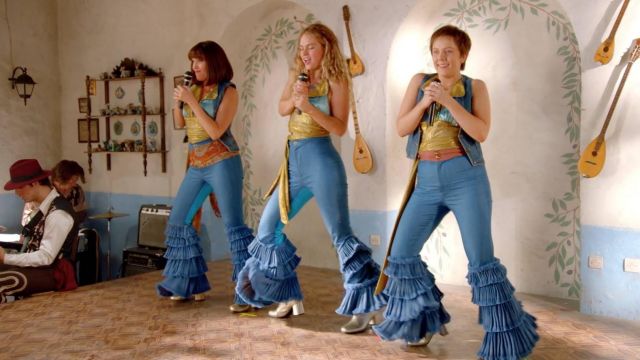 Blue Pants with ruffled bottom worn by Young Donna (Lily James) as seen in Mamma Mia! Here We Go Again