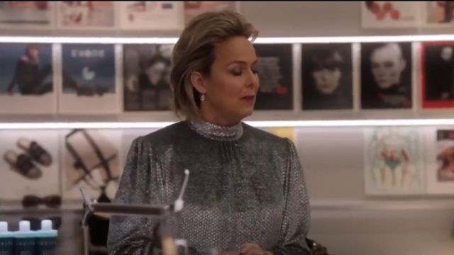Alberta Ferretti Metallic Peplum Blouse worn by Jacqueline Carlyle (Melora Hardin) in The Bold Type (Season 03 Episode 10)