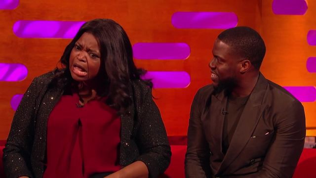 Wine Red Casual Loose Solid V Neck Chiffon Blouse of Octavia Spencer in The Graham Norton Show 10/05/2019