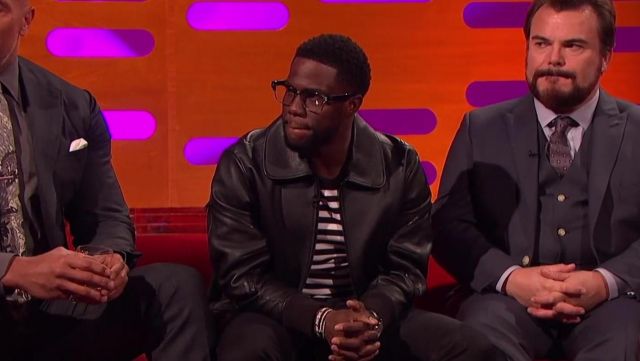 Black Zip Up Leather Jacket worn by Kevin Hart in The Graham Norton Show 08/05/2019