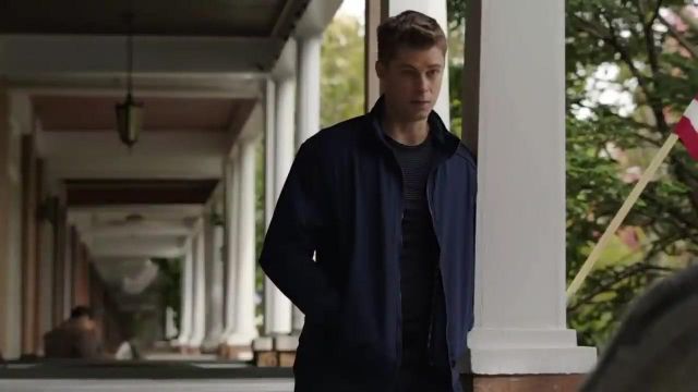 Navy blue bomber jacket worn by Captain John 'Abe' Abraham (Luke Mitchell) in The Code (Season 01)
