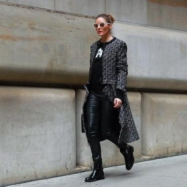 Longue veste en tweed porté par Olivia Palermo pour la collection Karl Lagerfeld x Olivia Palermo
