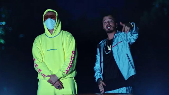 Club Fantasy yellow sweater worn by J Balvin as seen in his official music video ft. Bad Bunny - QUE PRETENDES