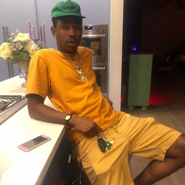 MSGM relaxed denim shorts of Tyler, the Creator on the Instagram account @feliciathegoat